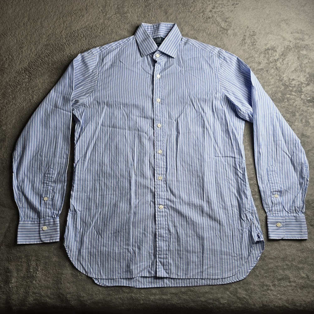 Polo Ralph Lauren Regent Shirt Mens 16 40/41 Blue White Striped Button Down Pony